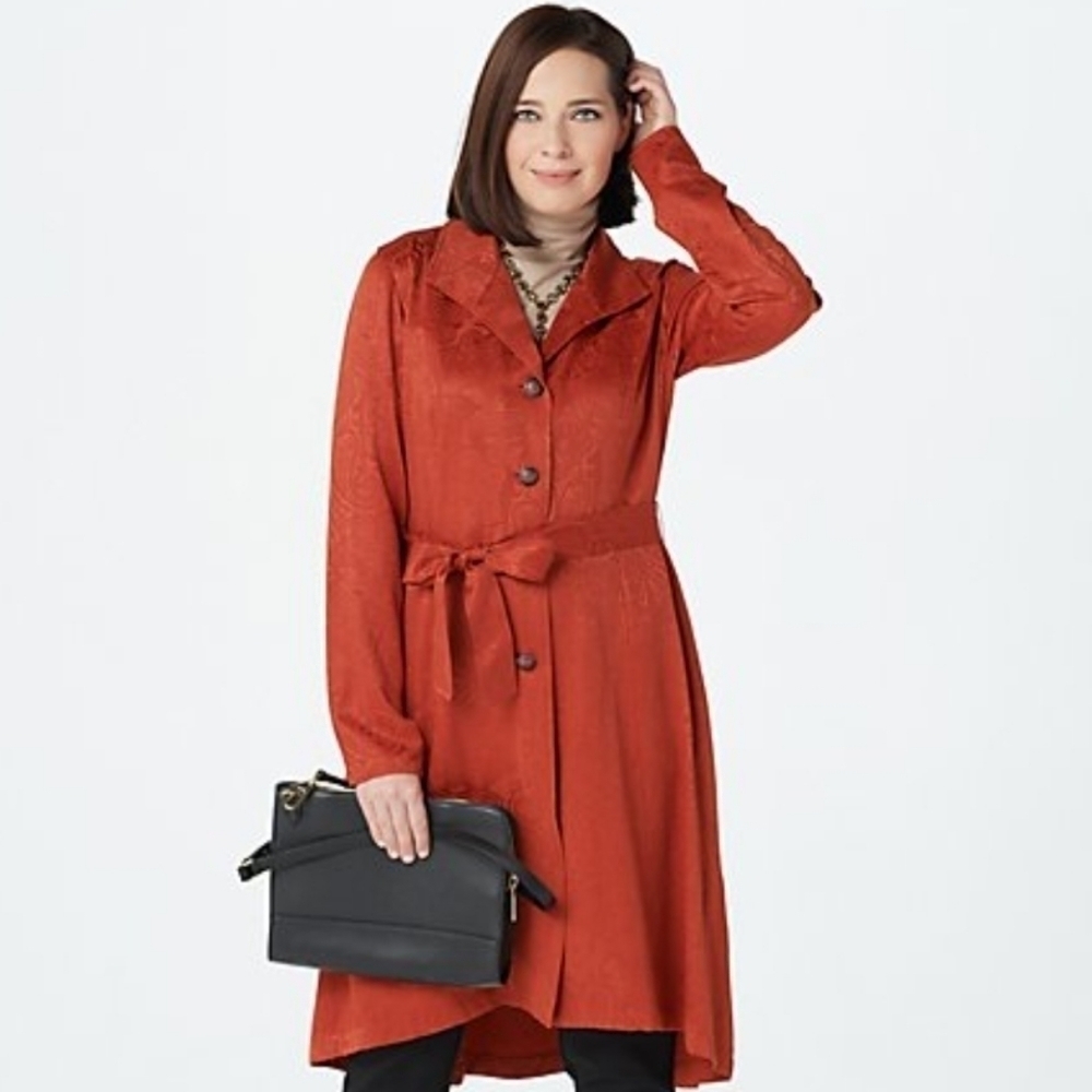 Dennis Basso QVC Jacquard Woven Button Duster 8 NWT